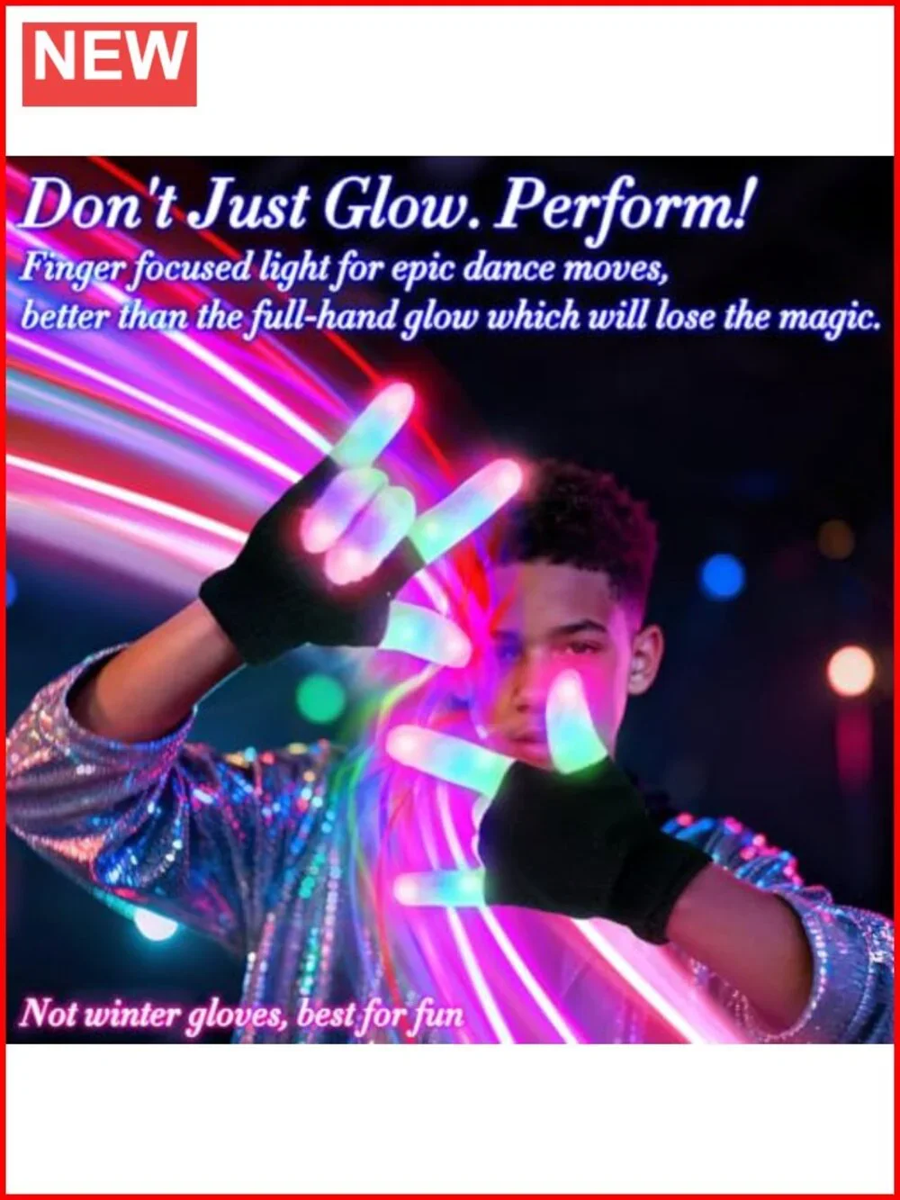 LED Light Up Gloves Flashing Sensory Toys Party Gifts Kids Teens Adults Acrylic